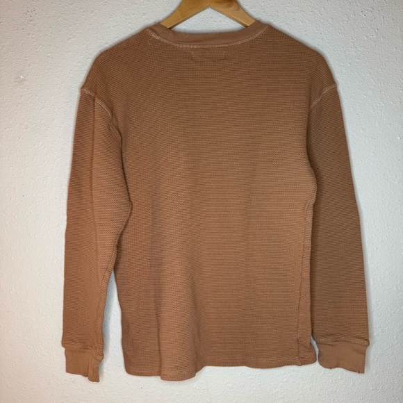 Pacsun Distressed Waffle Knit Shirt Long Sleeve T-Shirt Camel Men’s Size Small - Picture 2 of 9